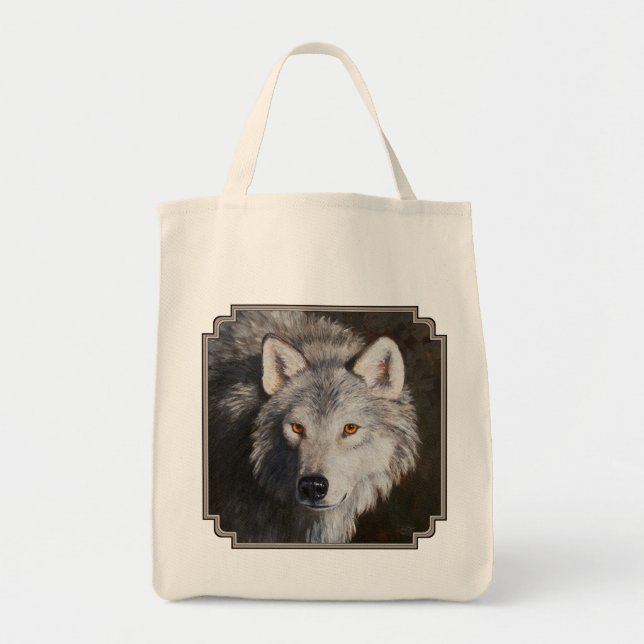 Bolso De Tela Gris Timber Wolf Face Tote Bag (Frente)