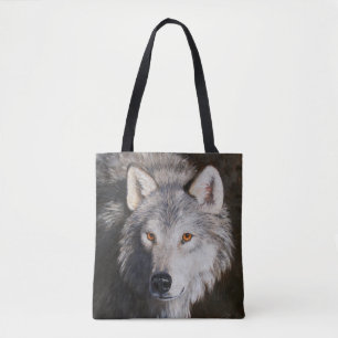 Bolso De Tela Gris Timber Wolf Face Tote Bag