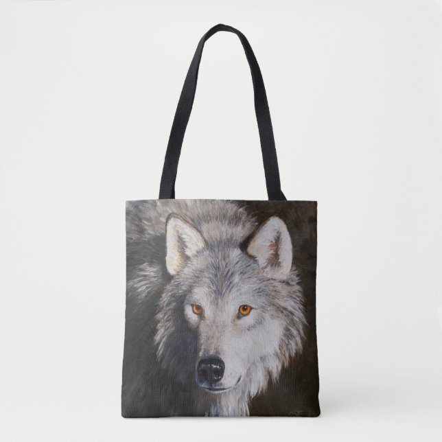 Bolso De Tela Gris Timber Wolf Face Tote Bag (Anverso)