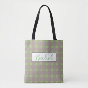 Bolso De Tela Gris verde Gingham personalizado