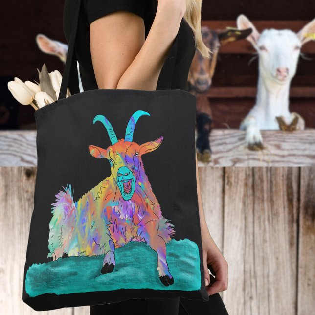 Bolso De Tela Gritando Ilustracion divertidísimo y colorido (Funny screaming goat tote bag colorful farm animal humor)