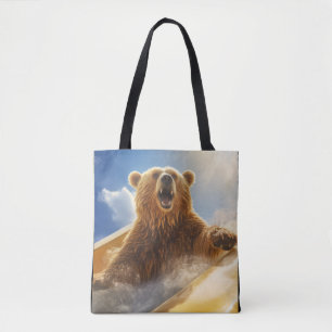 Bolso De Tela Grizzly Bear Animal Diversión Agua Deslizar Feliz
