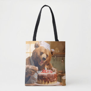 Bolso De Tela Grizzly Bear Animal Diversión Cocinar Pastel Happy
