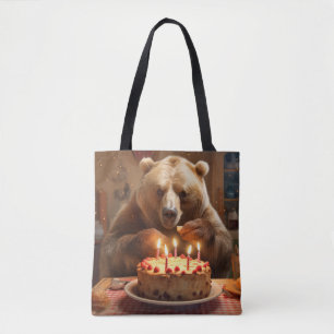 Bolso De Tela Grizzly Bear Animal Diversión Cocinar Pastel Happy