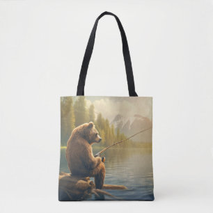 Bolso De Tela Grizzly Bear Animal Fun Lake Fishing Time