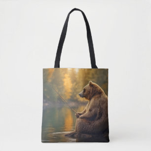 Bolso De Tela Grizzly Bear Animal Fun Lake Fishing Time