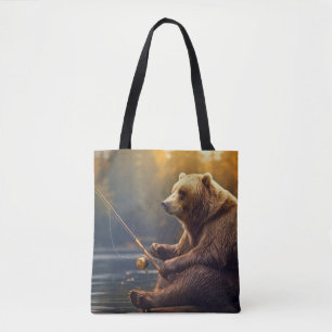 Bolso De Tela Grizzly Bear Animal Fun Lake Fishing Time