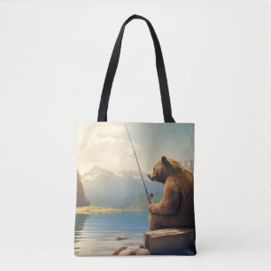 Bolso De Tela Grizzly Bear Animal Fun Lake Fishing Time