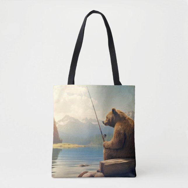Bolso De Tela Grizzly Bear Animal Fun Lake Fishing Time (Anverso)