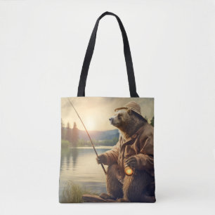 Bolso De Tela Grizzly Bear Animal Fun Lake Fishing Time