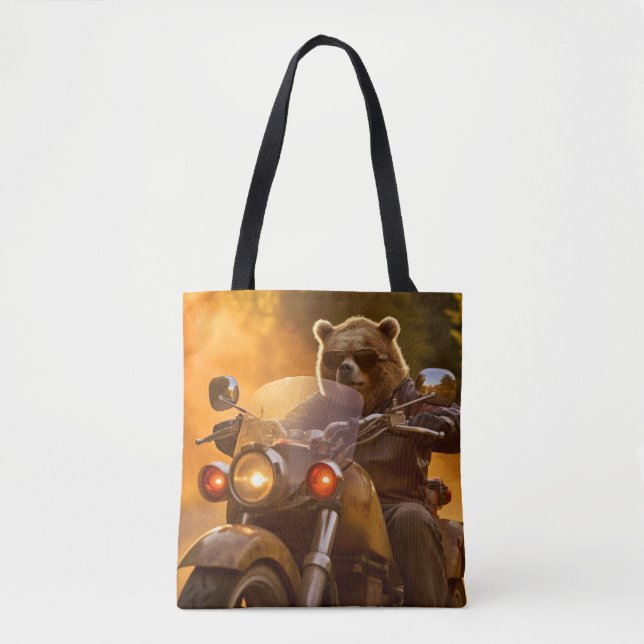 Bolso De Tela Grizzly Bear Animal Fun Riendo Moto Bike Happy (Anverso)