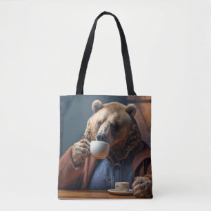 Bolso De Tela Grizzly Bear Diversión Animal Beber Feliz Tiempo d