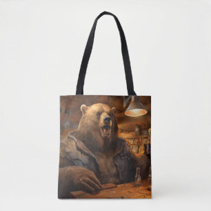 Bolso De Tela Grizzly Bear Diversión Animal Beber Feliz Tiempo d