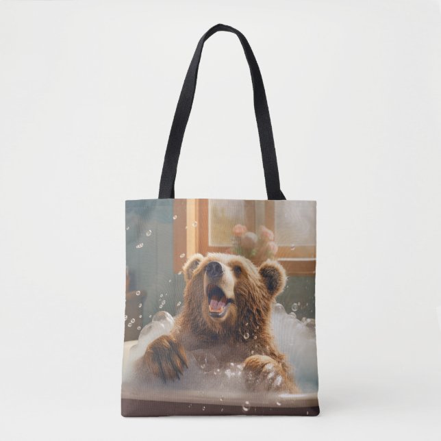 Bolso De Tela Grizzly Oso Animal Fun Bath Happy Relax Time (Anverso)