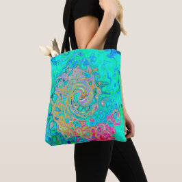 Bolso De Tela Groovy Abstract Retro Arcoiris Liquido Swirl