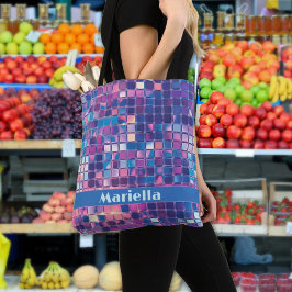 Bolso De Tela Groovy Blue & Purple Disco Ball Personalizado