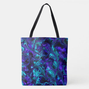 Bolso De Tela Groovy Boho Vibrante Azul Monocromo Mármol Fractal