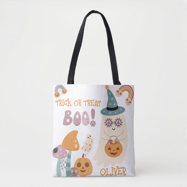 Bolso De Tela Groovy Halloween Boo Pequeño truco o Personalizado (Anverso)
