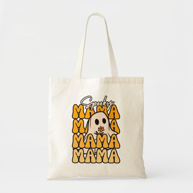 Bolso De Tela Groovy Halloween Mama Flor Fantasma Halloween (Frente)