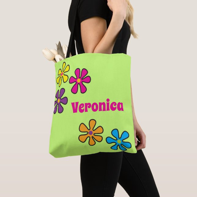 Bolso De Tela Groovy Hippie Flower Custom Name (Detalle)