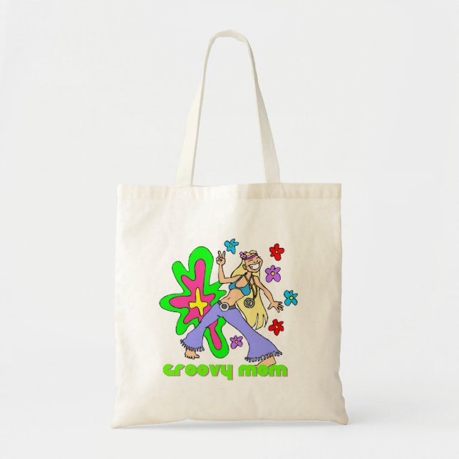 Bolso De Tela Groovy Hippie Mom Flores psicodélicas (Frente)