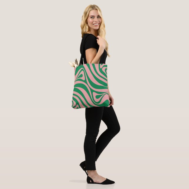 Bolso De Tela Groovy Pink and Green Retro Swirls (Puesto)