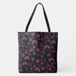 Bolso De Tela Groovy Psychedelic Tote Bag | 70s Rainbow & Smiley