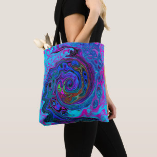 Bolso De Tela Groovy Resumen Retro Azul y Púrpura Swirl