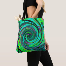 Bolso De Tela Groovy Resumen Retro Green y Magenta Swirl