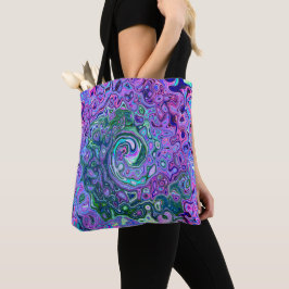 Bolso De Tela Groovy Resumen Retro Green y Purple Swirl