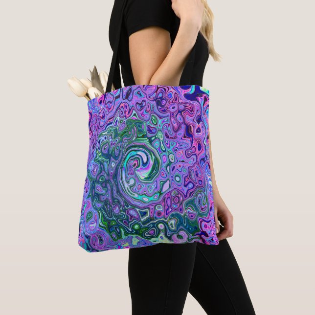 Bolso De Tela Groovy Resumen Retro Green y Purple Swirl (Detalle)