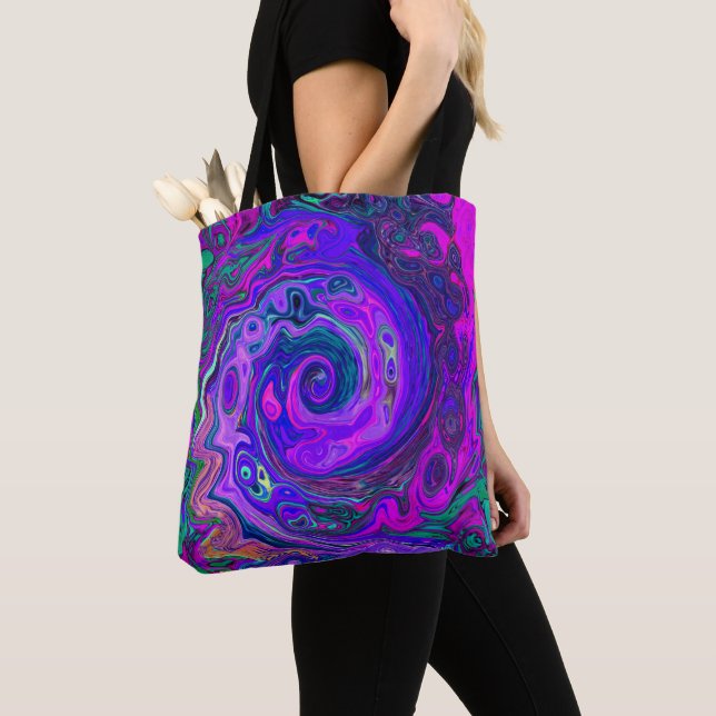 Bolso De Tela Groovy Resumen Retro Magenta y Púrpura Swirl (Detalle)
