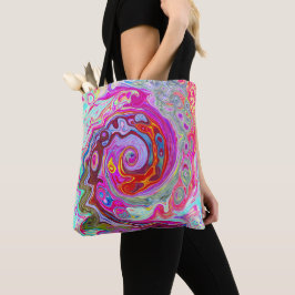 Bolso De Tela Groovy Resumen Retro Pink caliente y Blue Swirl