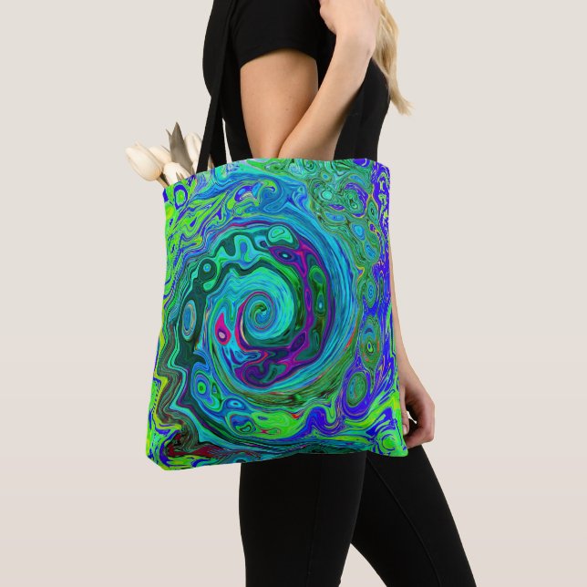 Bolso De Tela Groovy Resumen Swirl Retro Verde y Azul (Detalle)