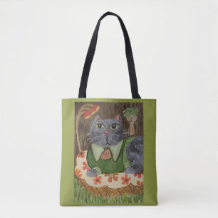 Bolso De Tela Groovy Retro Cat Folk Art