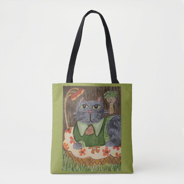 Bolso De Tela Groovy Retro Cat Folk Art (Anverso)