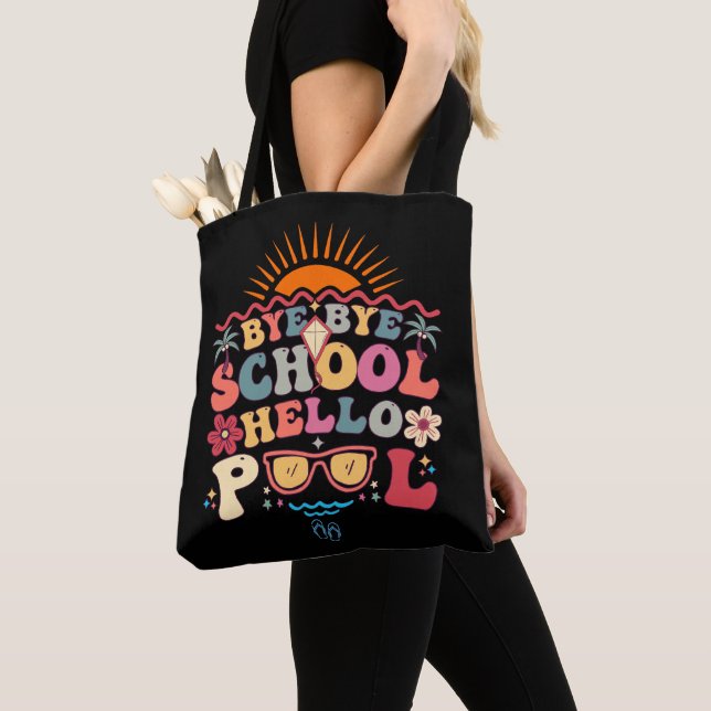 Bolso De Tela Groovy Retro Design Bye Bye School Hello Pool Guay (Detalle)