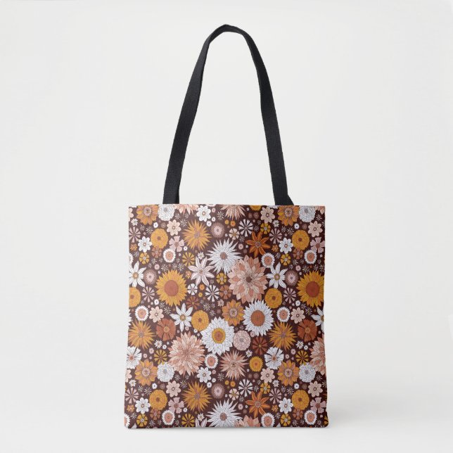 Bolso De Tela Groovy Retro Flower Garden Pattern (Anverso)