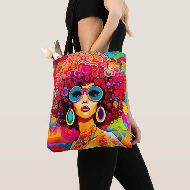 Bolso De Tela Groovy Retro Moda Floral Pop Art (Detalle)