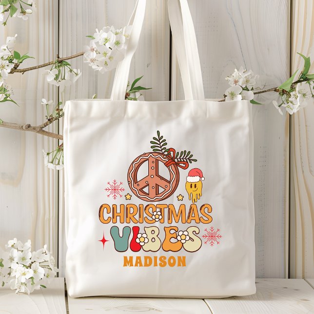 Bolso De Tela Groovy Retro Navidades Vibes Nombre de signo de pa (Subido por el creador)