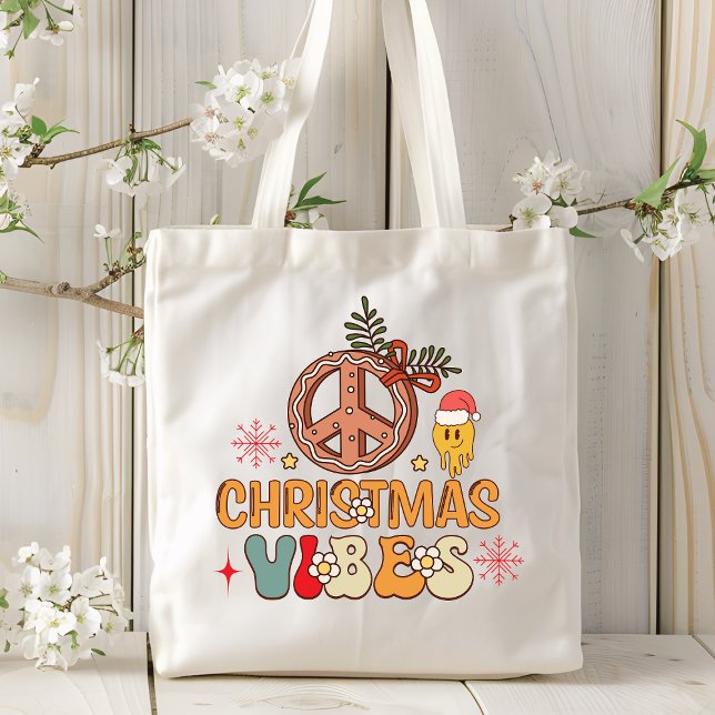 Bolso De Tela Groovy Retro Navidades vibes signo de paz (Subido por el creador)