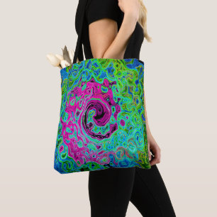 Bolso De Tela Groovy rosa caliente y azul Resumen Swirte retro