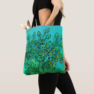 Bolso De Tela Groovy Trippy Peacock Feathers