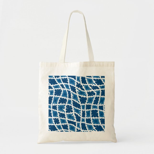 Bolso De Tela Groovy Wavy Trippy 60 Flores Cheques Blues (Frente)