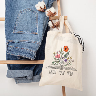 Bolso De Tela Grow your mind Boho Wildflower and book