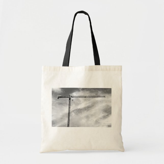 Bolso De Tela Grúa de construcción y cielo foto en blanco y negr (Frente)