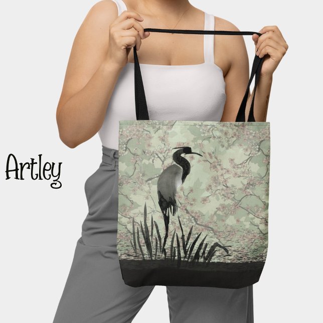Bolso De Tela Grúa de flor de cerezo acuarela japonesa (Subido por el creador)