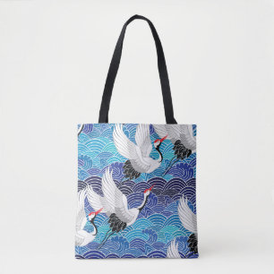 Bolso De Tela Grúa japonesa: Patrón de pájaro ordenado.