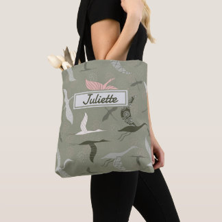 Bolso De Tela Grúas voladoras de nombre personalizado en verde s