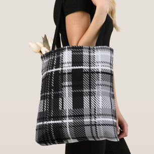 Bolso De Tela Grunde Blanco Negro Flannel Tartán Diseño